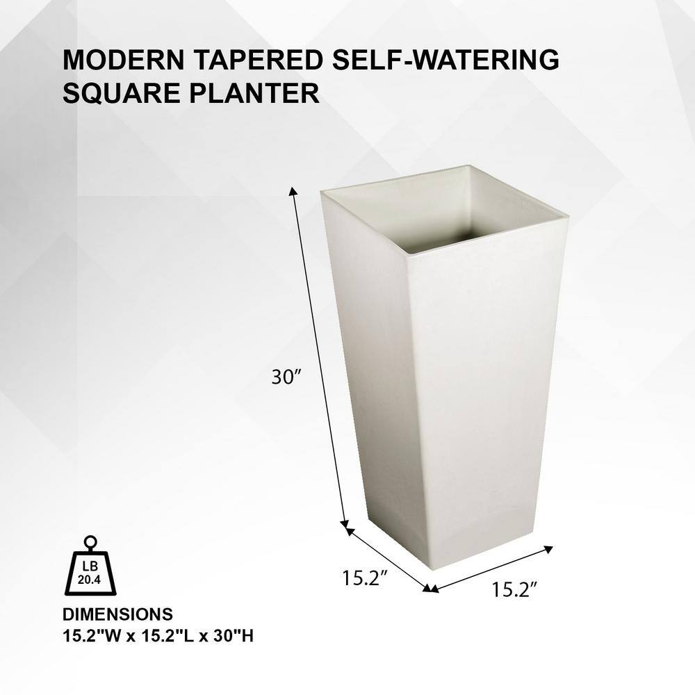 XBRAND 30 in. Tall Modern Square Planter, Tapered Floor Planter for Indoor and Outdoor, Patio Decor, Set of 2, White