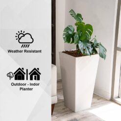 XBRAND 30 in. Tall Modern Square Planter, Tapered Floor Planter for Indoor and Outdoor, Patio Decor, Set of 2, White