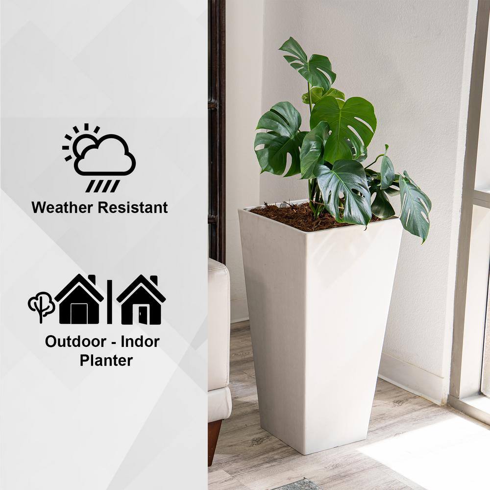 XBRAND 30 in. Tall Modern Square Planter, Tapered Floor Planter for Indoor and Outdoor, Patio Decor, Set of 2, White