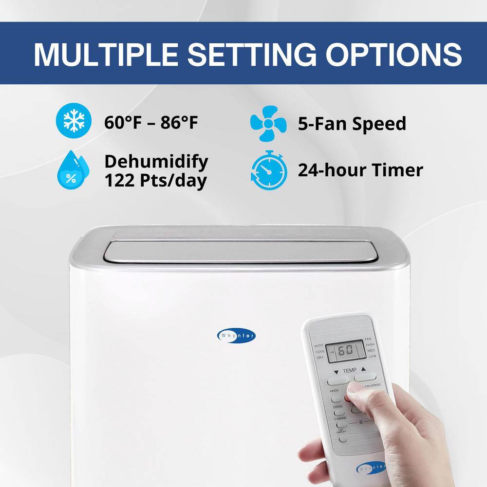 Whynter 10,000 BTU Portable Air Conditioner Cools 500 sq. ft. with Dehumidifier, Remote, and Filter in White