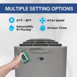 Whynter 6,345 BTU (13,000 BTU ASHRAE) Portable Air Conditioner Cools 420 Sq. Ft., Dehumidifier, Remote and Carbon Filter in Gray