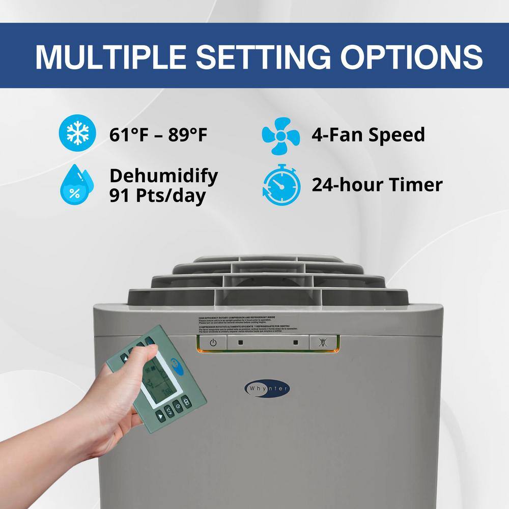 Whynter 6,345 BTU (13,000 BTU ASHRAE) Portable Air Conditioner Cools 420 Sq. Ft., Dehumidifier, Remote and Carbon Filter in Gray