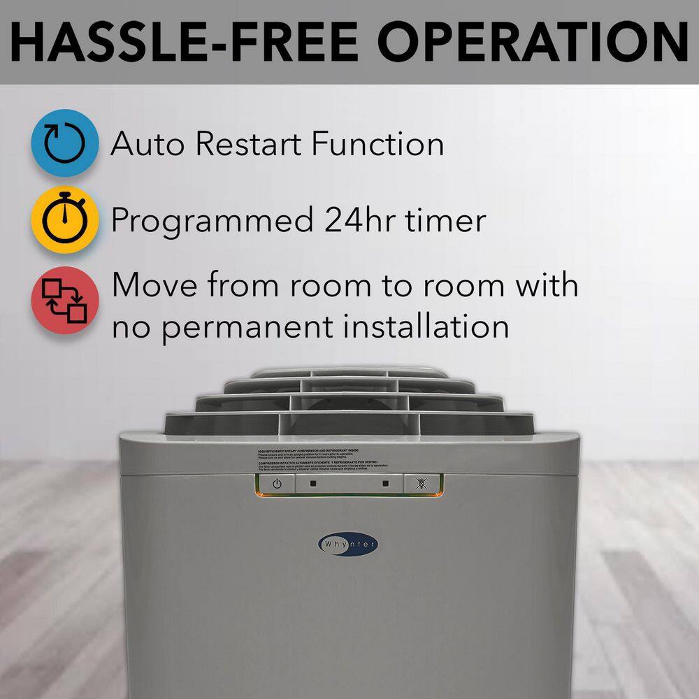 Whynter 6,345 BTU (13,000 BTU ASHRAE) Portable Air Conditioner Cools 420 Sq. Ft., Dehumidifier, Remote and Carbon Filter in Gray