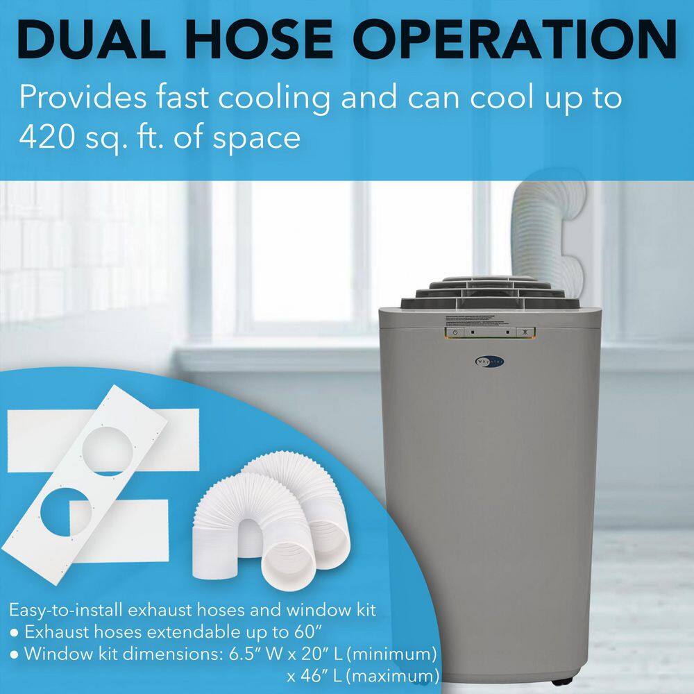 Whynter 6,345 BTU (13,000 BTU ASHRAE) Portable Air Conditioner Cools 420 Sq. Ft., Dehumidifier, Remote and Carbon Filter in Gray