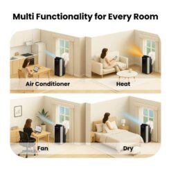 Whynter 9,200 BTU Portable Air Conditioner Cools 500 sq. ft. with Heater, Dehumidifier, and Remote in Black