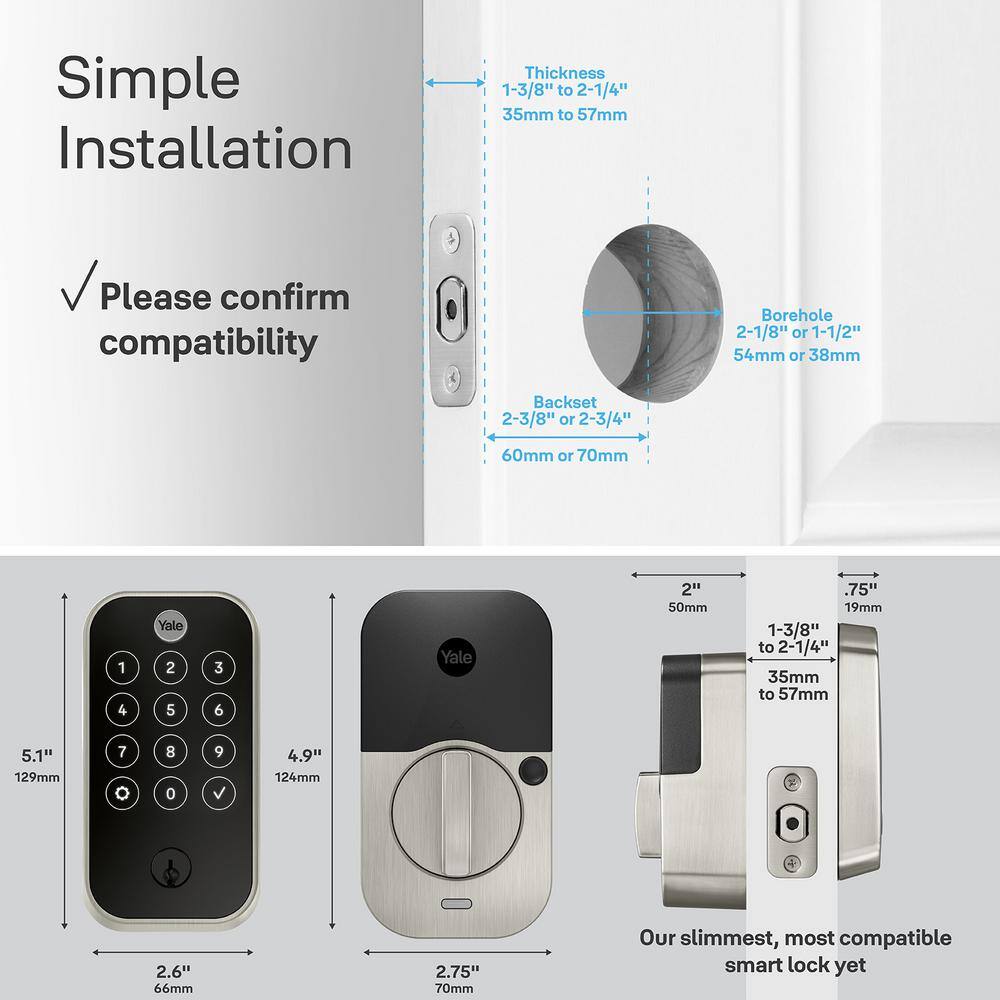 Yale Assure Lock 2; Smart Door Lock with WiFi and Touchscreen Keypad; Satin Nickel