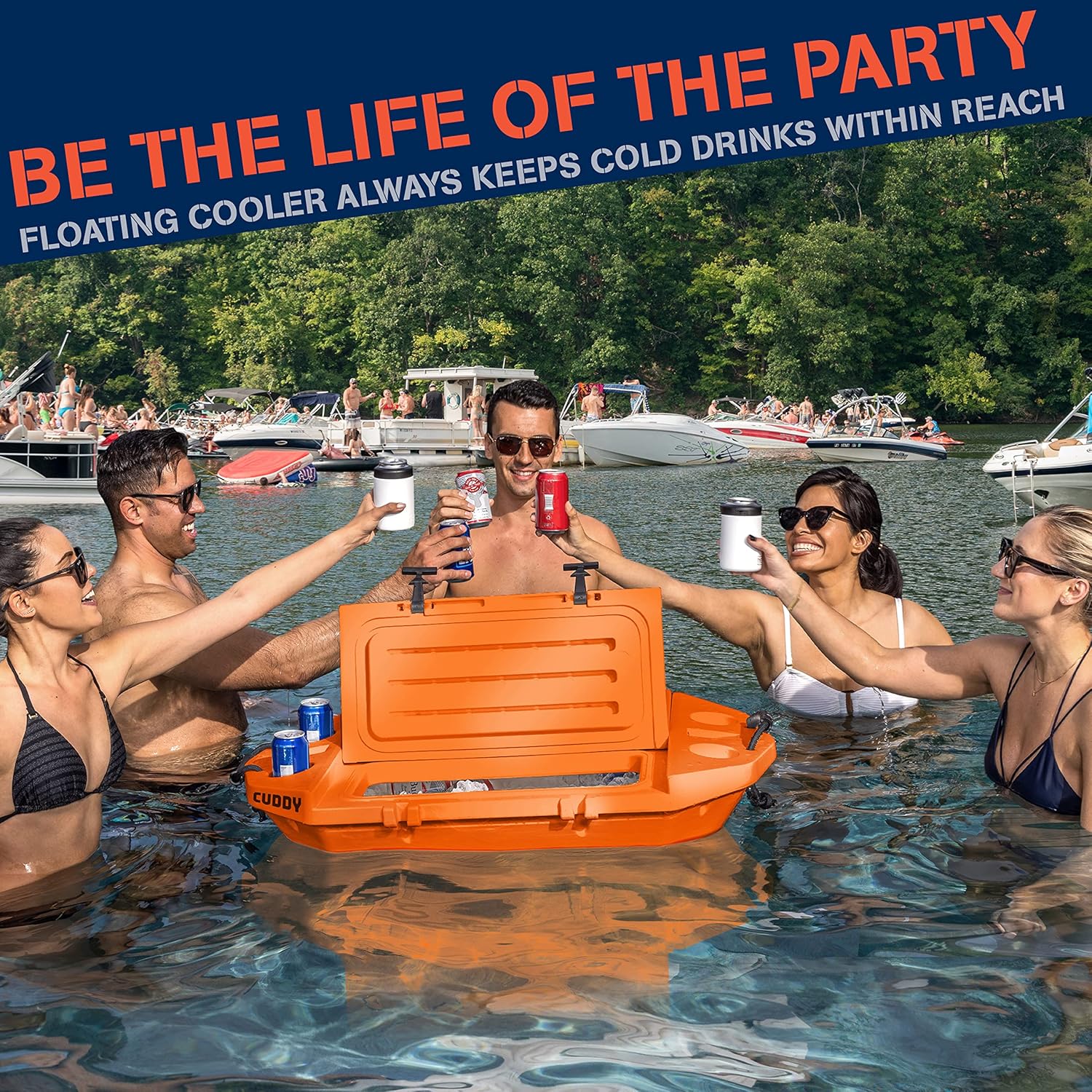 GoSports CUDDY Floating Cooler and Dry Storage Vessel for Land & Water – 40QT– Orange