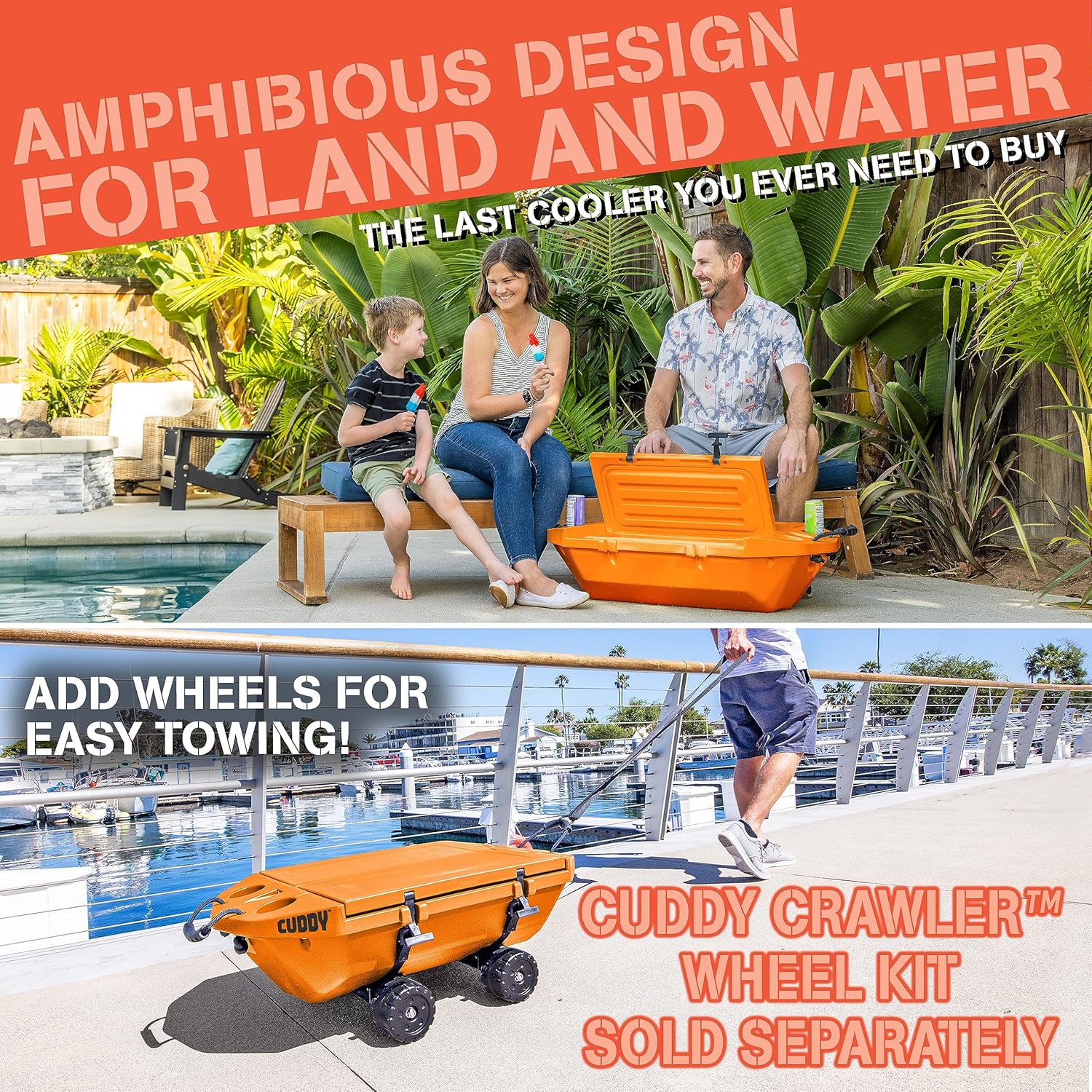 GoSports CUDDY Floating Cooler and Dry Storage Vessel for Land & Water – 40QT– Orange