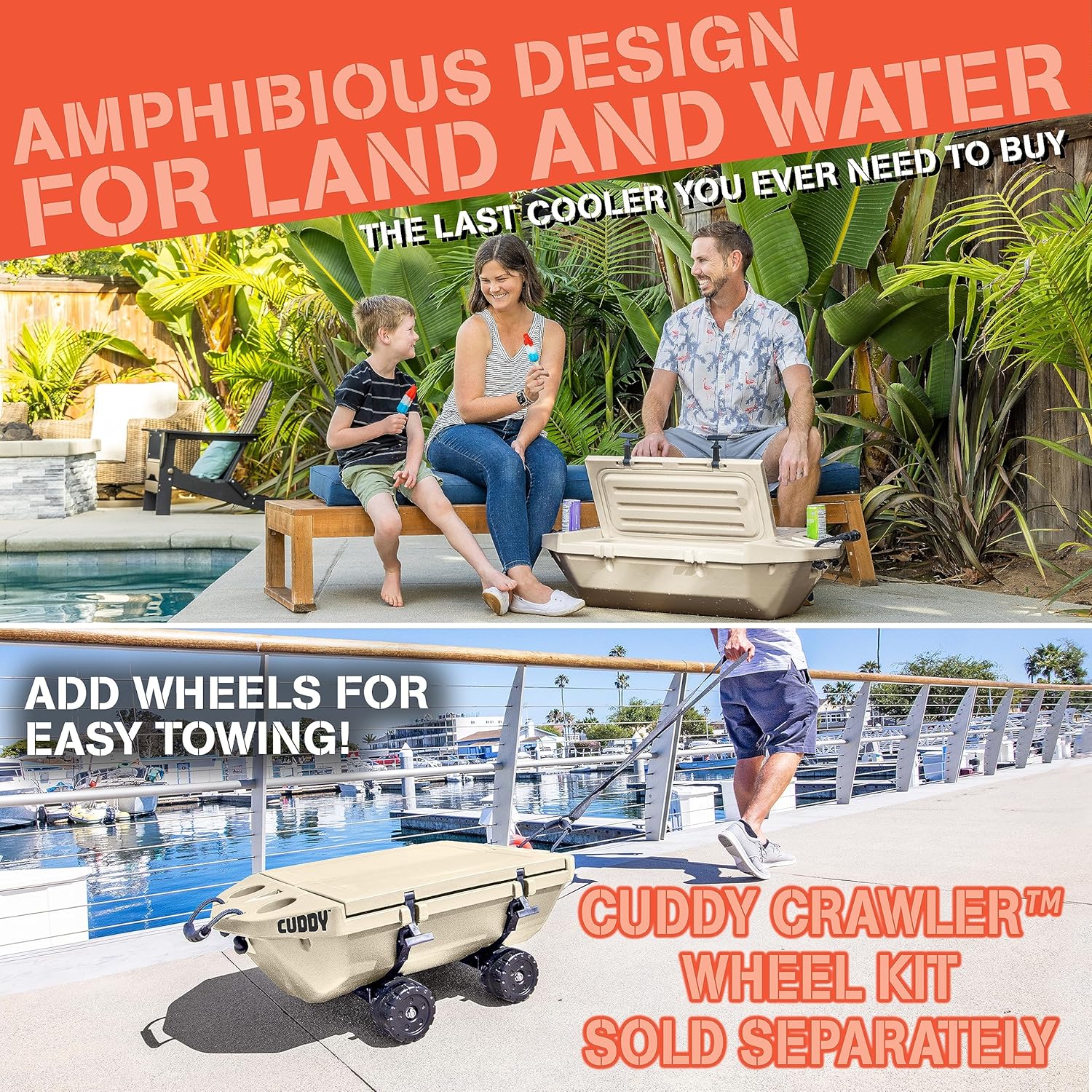 GoSports CUDDY Floating Cooler and Dry Storage Vessel for Land & Water – 40QT– Tan