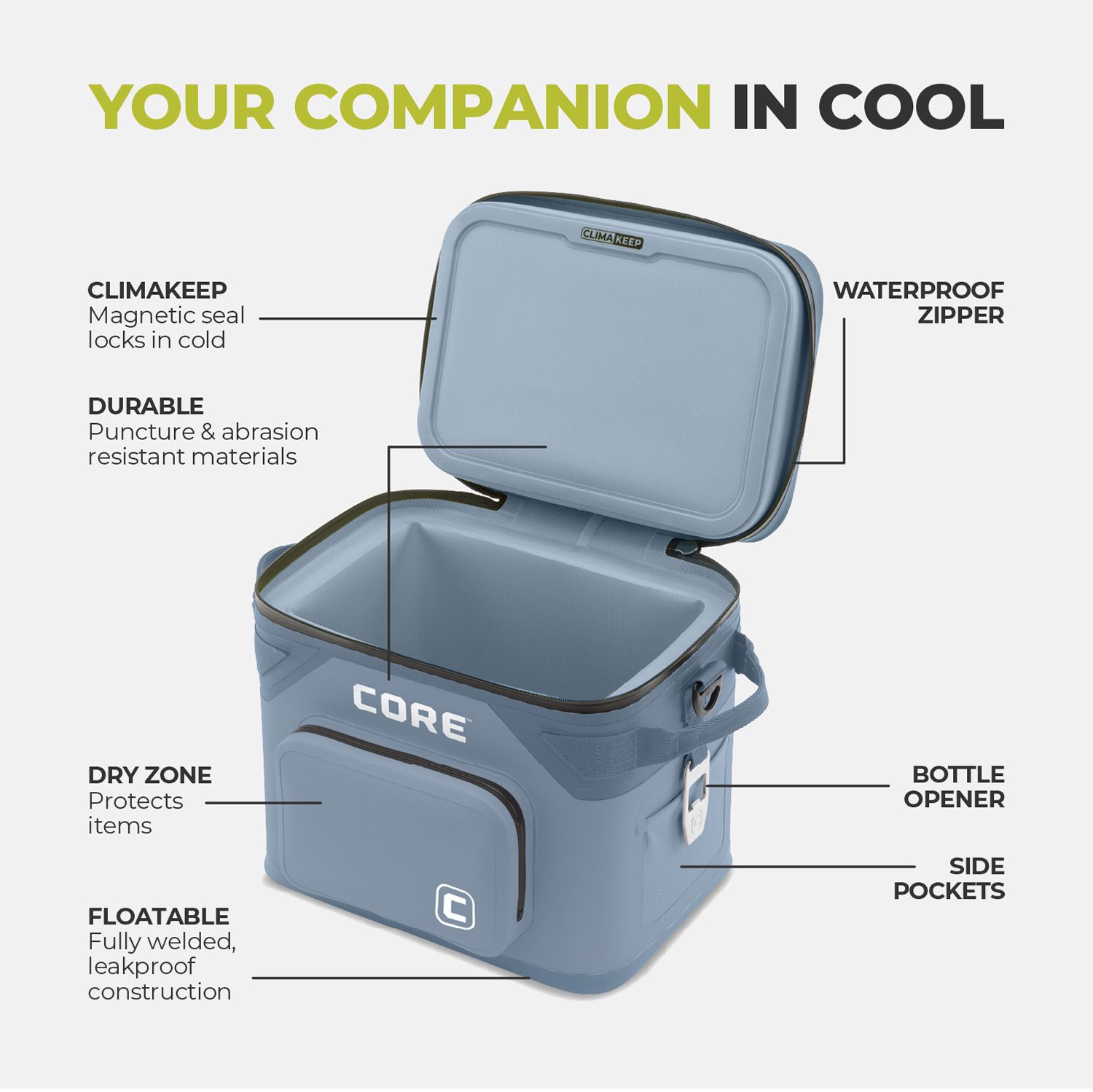 CORE CLIMAKEEP Magnetic 18-Can Soft Cooler - Blue