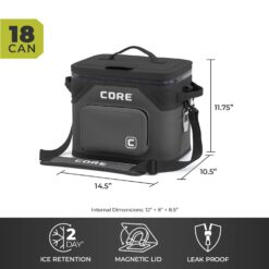 CORE CLIMAKEEP Magnetic 18-Can Soft Cooler - Charcoal
