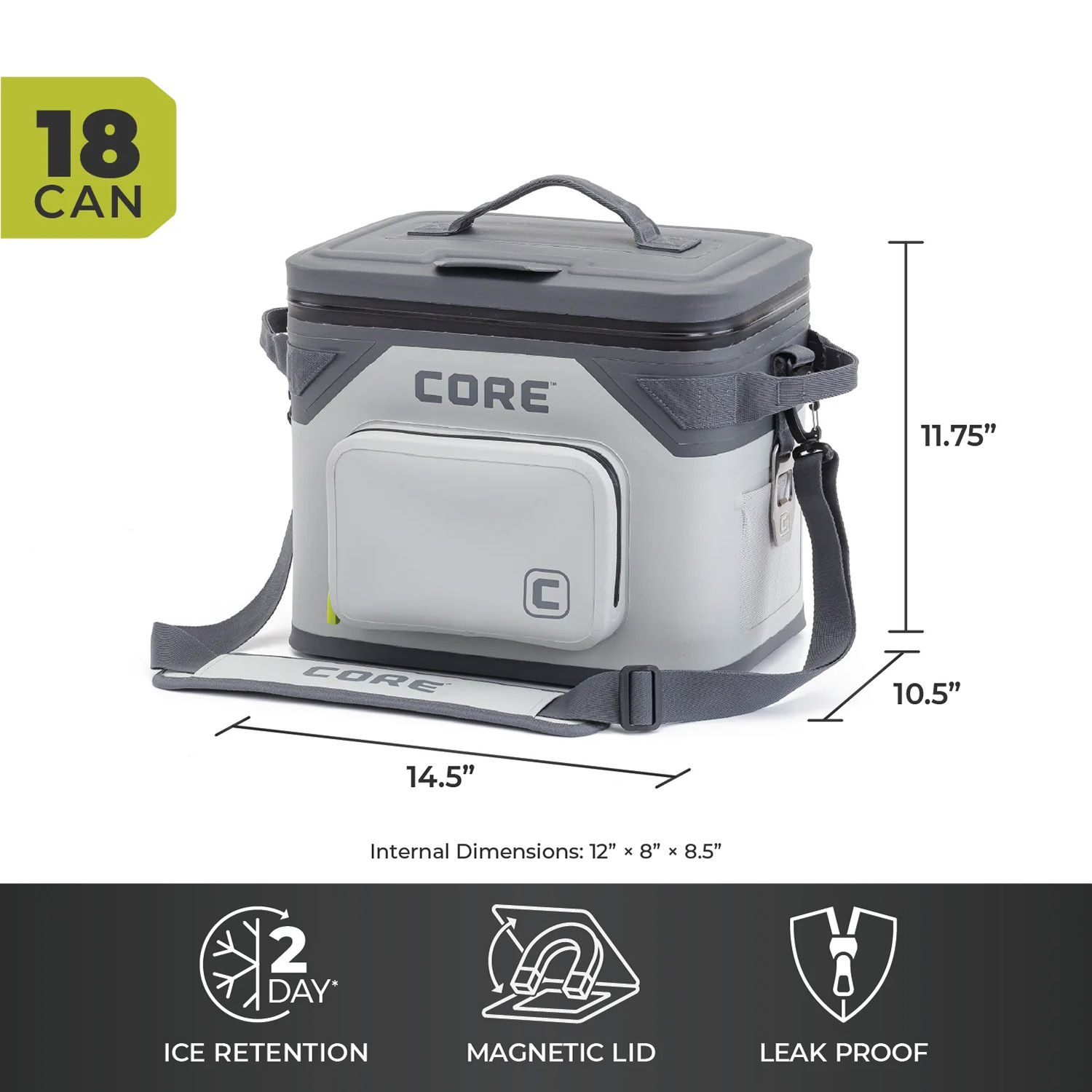 CORE CLIMAKEEP Magnetic 18-Can Soft Cooler - Grey
