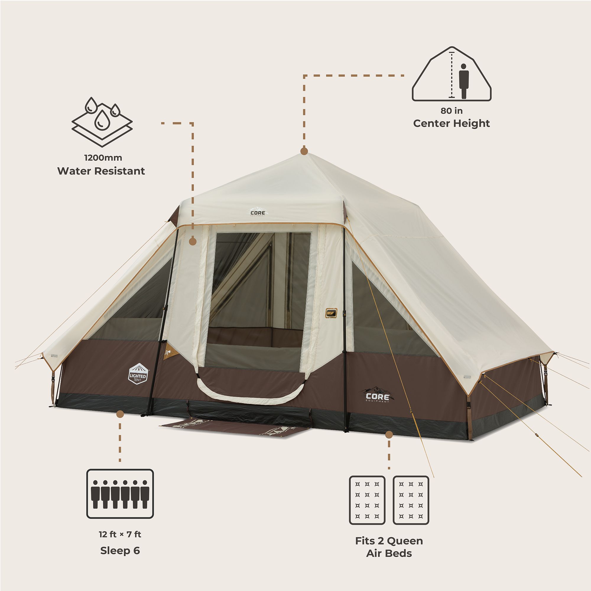 CORE 6 Person Instant Pyramid Tent - Tan