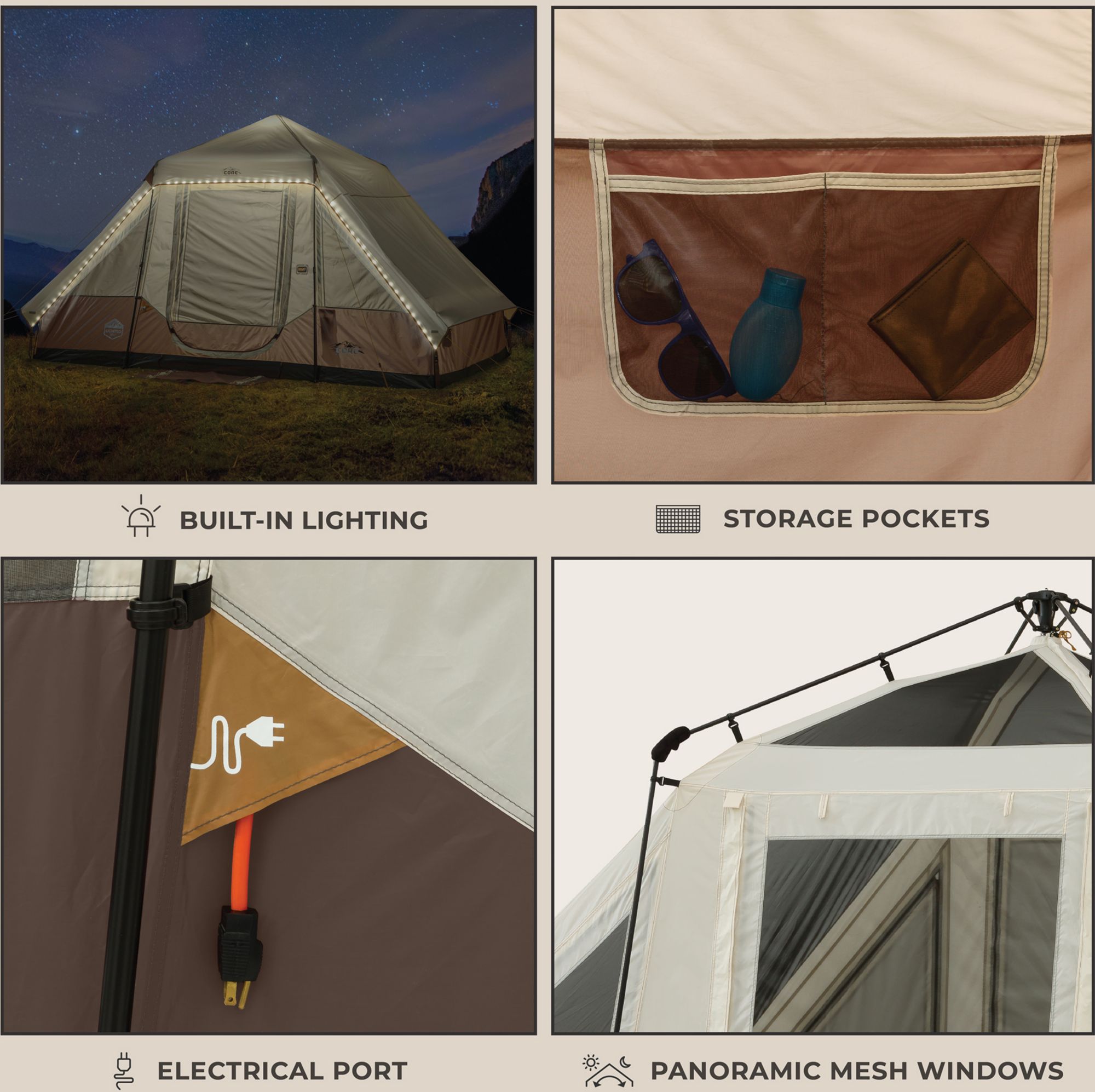 CORE 6 Person Instant Pyramid Tent - Tan