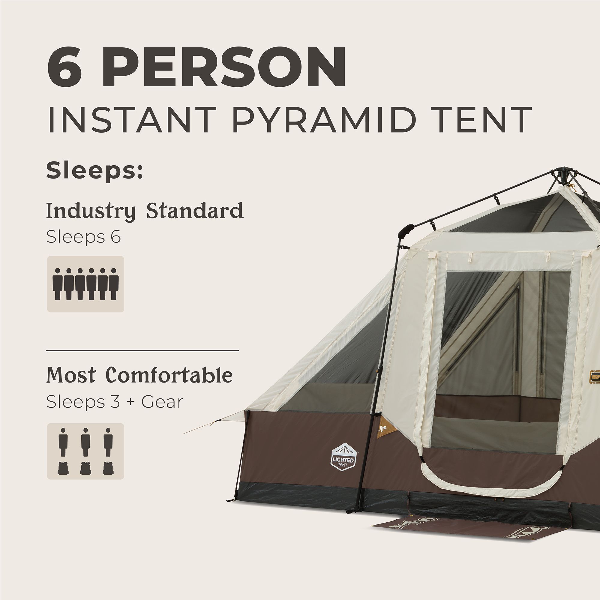 CORE 6 Person Instant Pyramid Tent - Tan