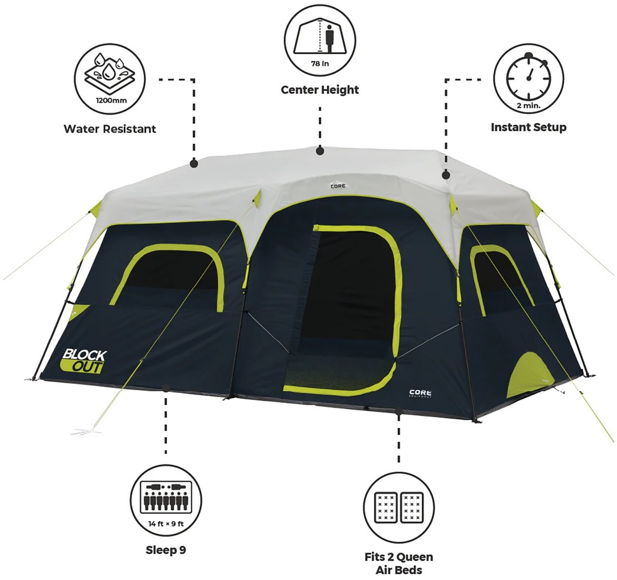 Core Equipment Instant Blockout Cabin 9 Person Tent