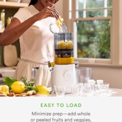 Nama J3 Compact Cold Press Juicer – Space Saving & Self Feeding for Hands-Free Operation – White