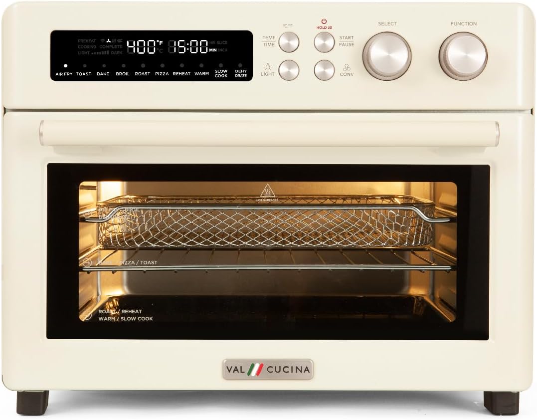 VAL CUCINA Retro Style Infrared Heating Air Fryer Toaster Oven, Extra Large Countertop Convection Oven, Almond Yellow Color