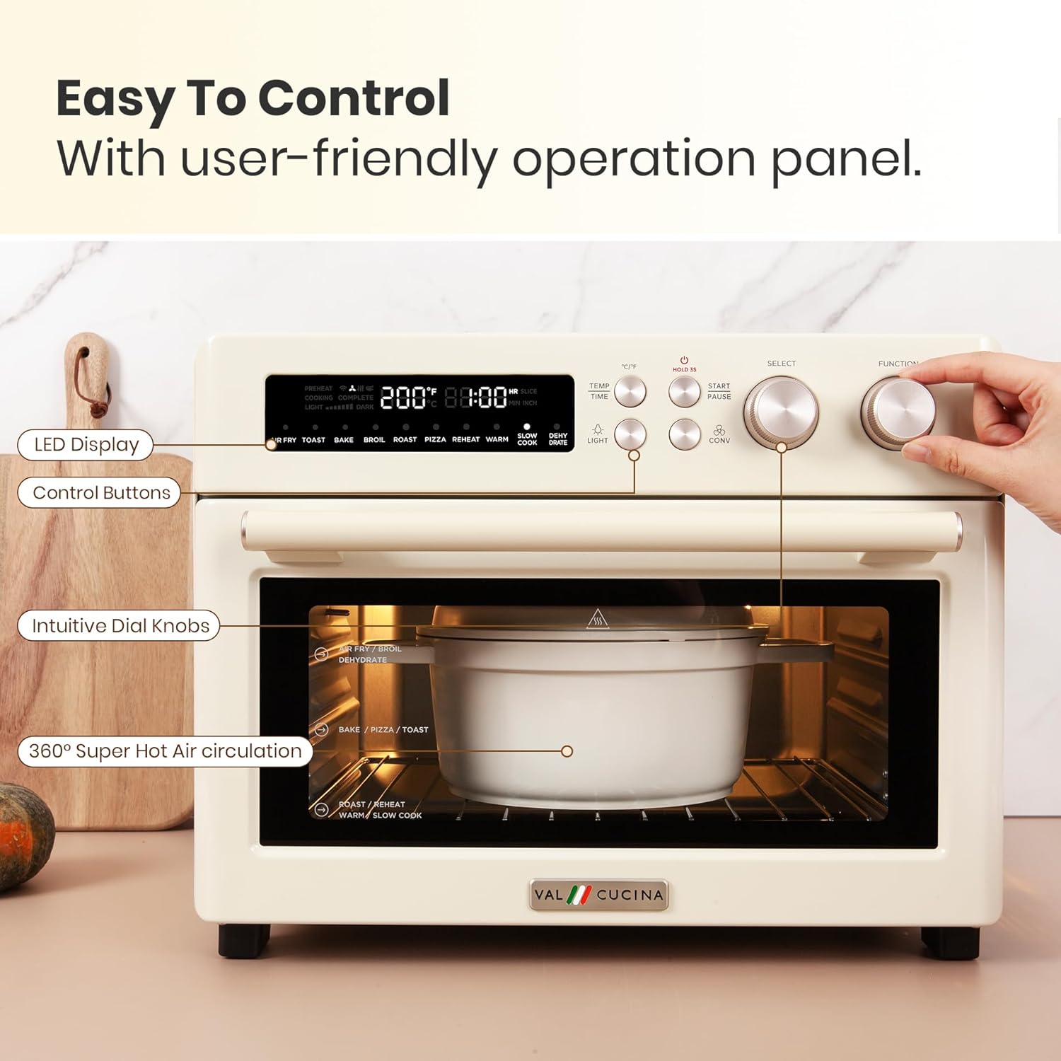 VAL CUCINA Retro Style Infrared Heating Air Fryer Toaster Oven, Extra Large Countertop Convection Oven, Almond Yellow Color