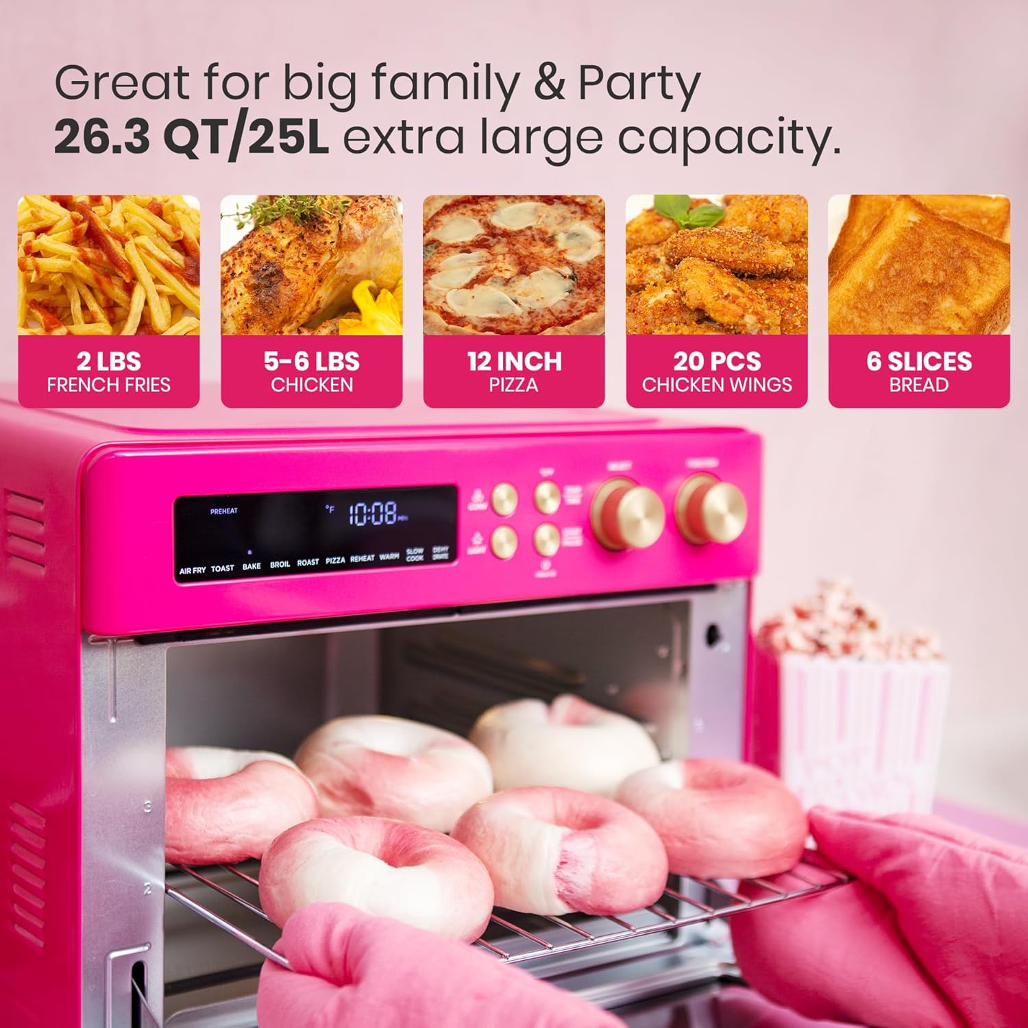 VAL CUCINA Limited Edition Happy Pink Infrared Heating Air Fryer Toaster Oven, Extra Large Countertop Convection Oven