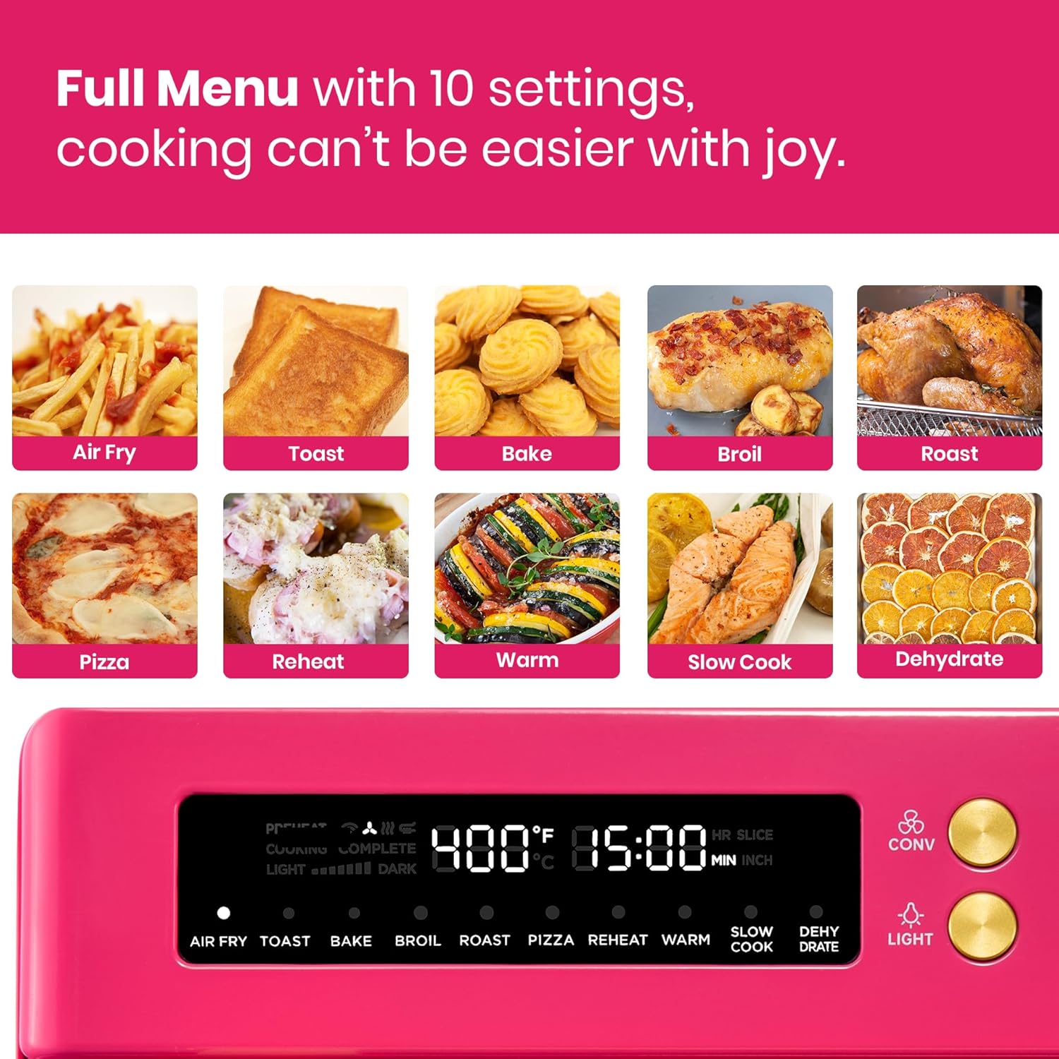 VAL CUCINA Limited Edition Happy Pink Infrared Heating Air Fryer Toaster Oven, Extra Large Countertop Convection Oven