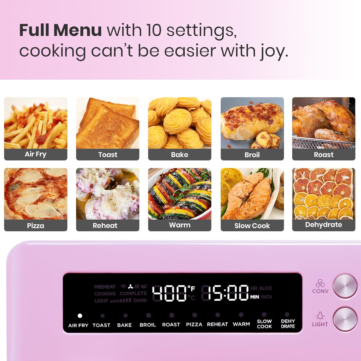 VAL CUCINA Retro Style Infrared Heating Air Fryer Toaster Oven, Extra Large Countertop Convection Oven, Classic Pink Color