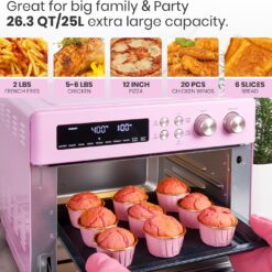 VAL CUCINA Retro Style Infrared Heating Air Fryer Toaster Oven, Extra Large Countertop Convection Oven, Classic Pink Color