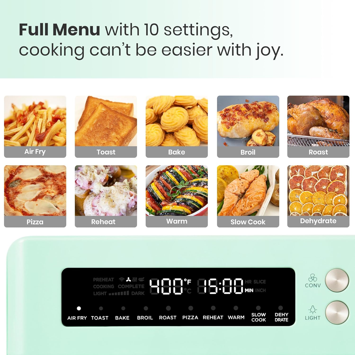 VAL CUCINA Retro Style Infrared Heating Air Fryer Toaster Oven, Extra Large Countertop Convection Oven, Green Color