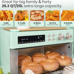 VAL CUCINA Retro Style Infrared Heating Air Fryer Toaster Oven, Extra Large Countertop Convection Oven, Green Color