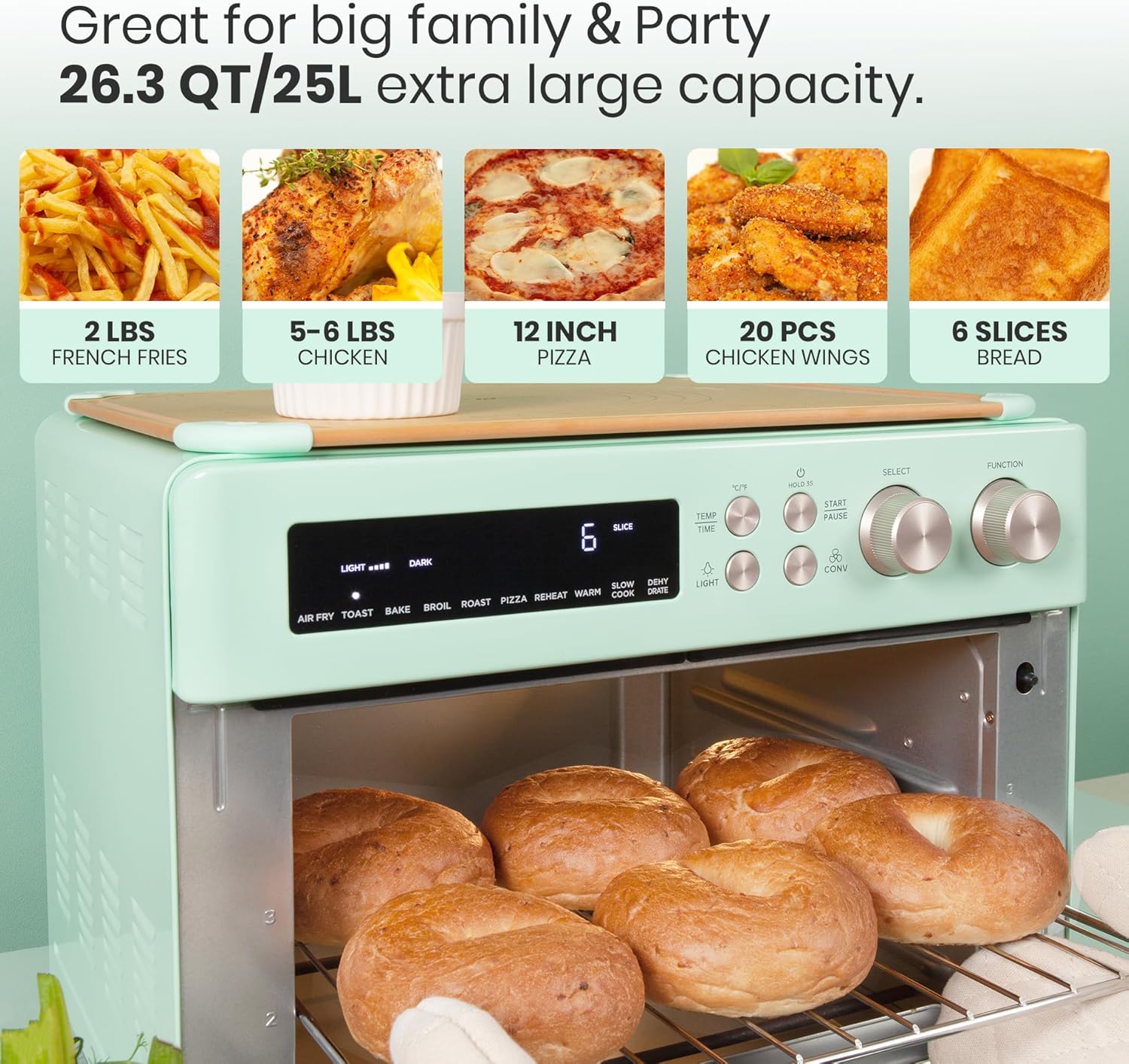 VAL CUCINA Retro Style Infrared Heating Air Fryer Toaster Oven, Extra Large Countertop Convection Oven, Green Color