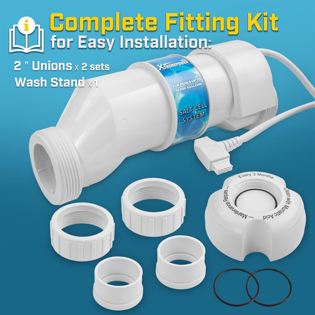 XtremepowerUS Salt Cell up to 40,000 Gallons Salt Generator Chlorinator Pools Temp. Sensor Compatible with Hayward W3AQR3, BLH20-AY, Cleaning Stand