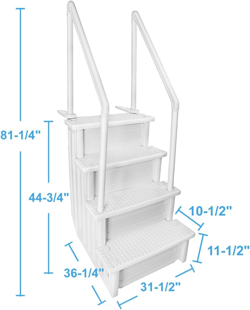 XtremepouwerUS Pool Ladder 48" to 54" Above Ground Pool Step to Deck Step Ladder 4-Step Handle Slip Prevent, White