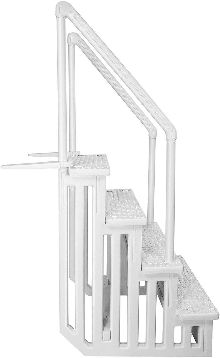 XtremepouwerUS Pool Ladder 48" to 54" Above Ground Pool Step to Deck Step Ladder 4-Step Handle Slip Prevent, White