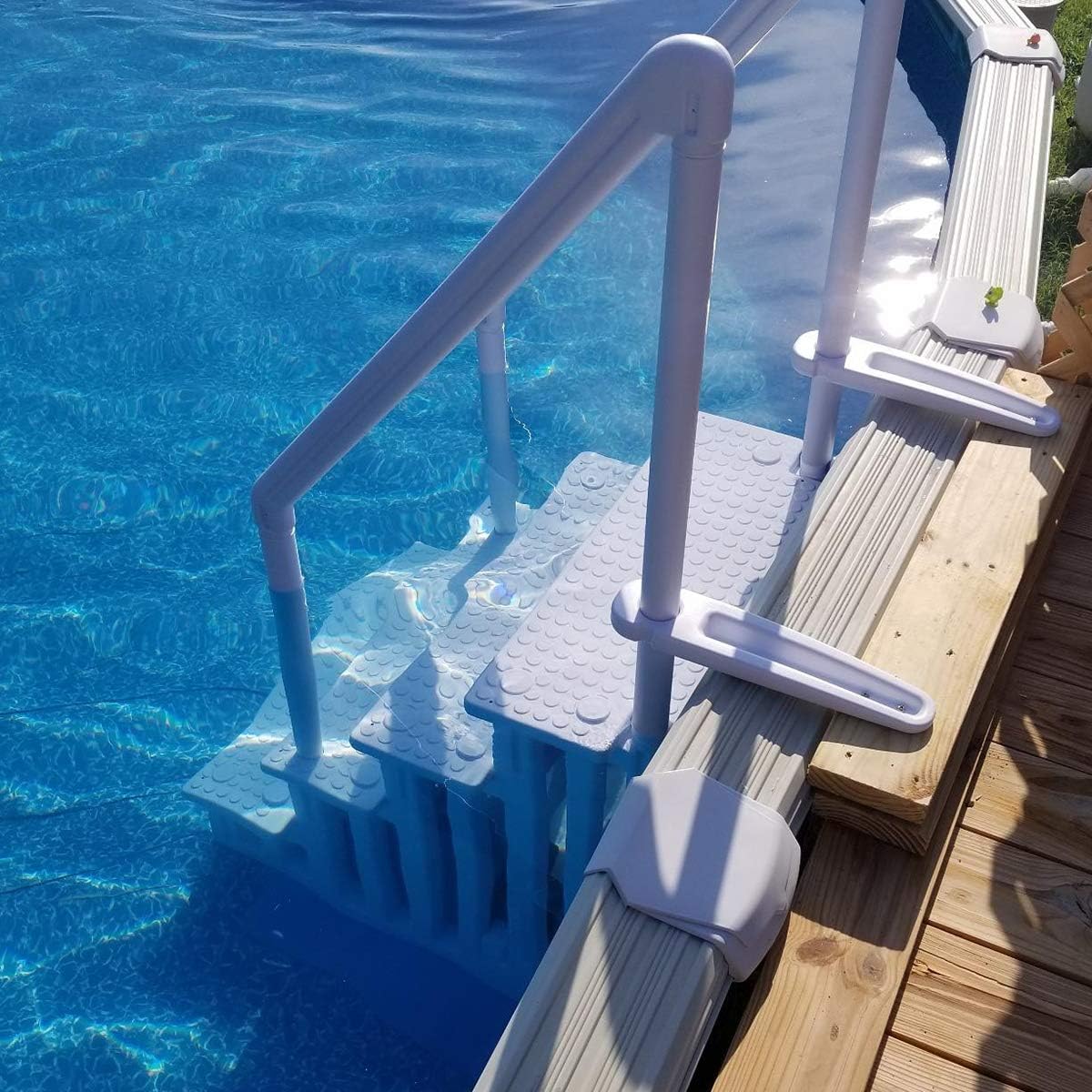 XtremepouwerUS Pool Ladder 48" to 54" Above Ground Pool Step to Deck Step Ladder 4-Step Handle Slip Prevent, White