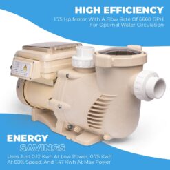 XtremepowerUS 1.75HP Variable Speed 230V In-Ground Pool Swimming Pool Pump, 4,425GPH Filter Basket Self Priming With 2