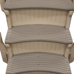 Confer Plastics Curved Drop-in Inground Pool Step 3 Tread Stair Entry System w/ 2 Handrails & Adjustable Mounting Brackets - Base Step, Grey Treads