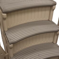 Confer Plastics Curved Drop-in Inground Pool Step 3 Tread Stair Entry System w/ 2 Handrails & Adjustable Mounting Brackets - Base Step, Grey Treads