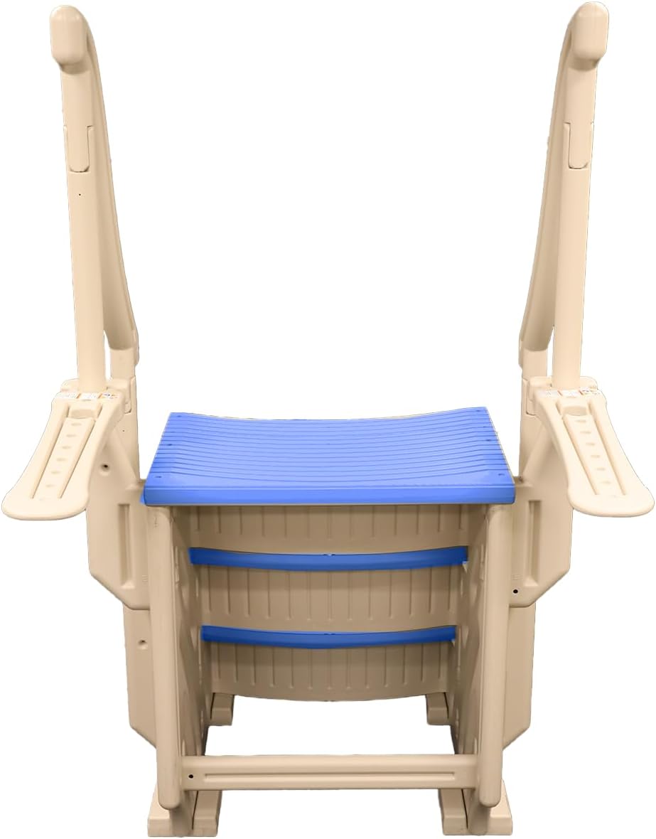 Confer Plastics Curved Drop-in Inground Pool Step 3 Tread Stair Entry System w/ 2 Handrails & Adjustable Mounting Brackets - Base Step, Blue Treads