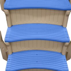 Confer Plastics Curved Drop-in Inground Pool Step 3 Tread Stair Entry System w/ 2 Handrails & Adjustable Mounting Brackets - Base Step, Blue Treads