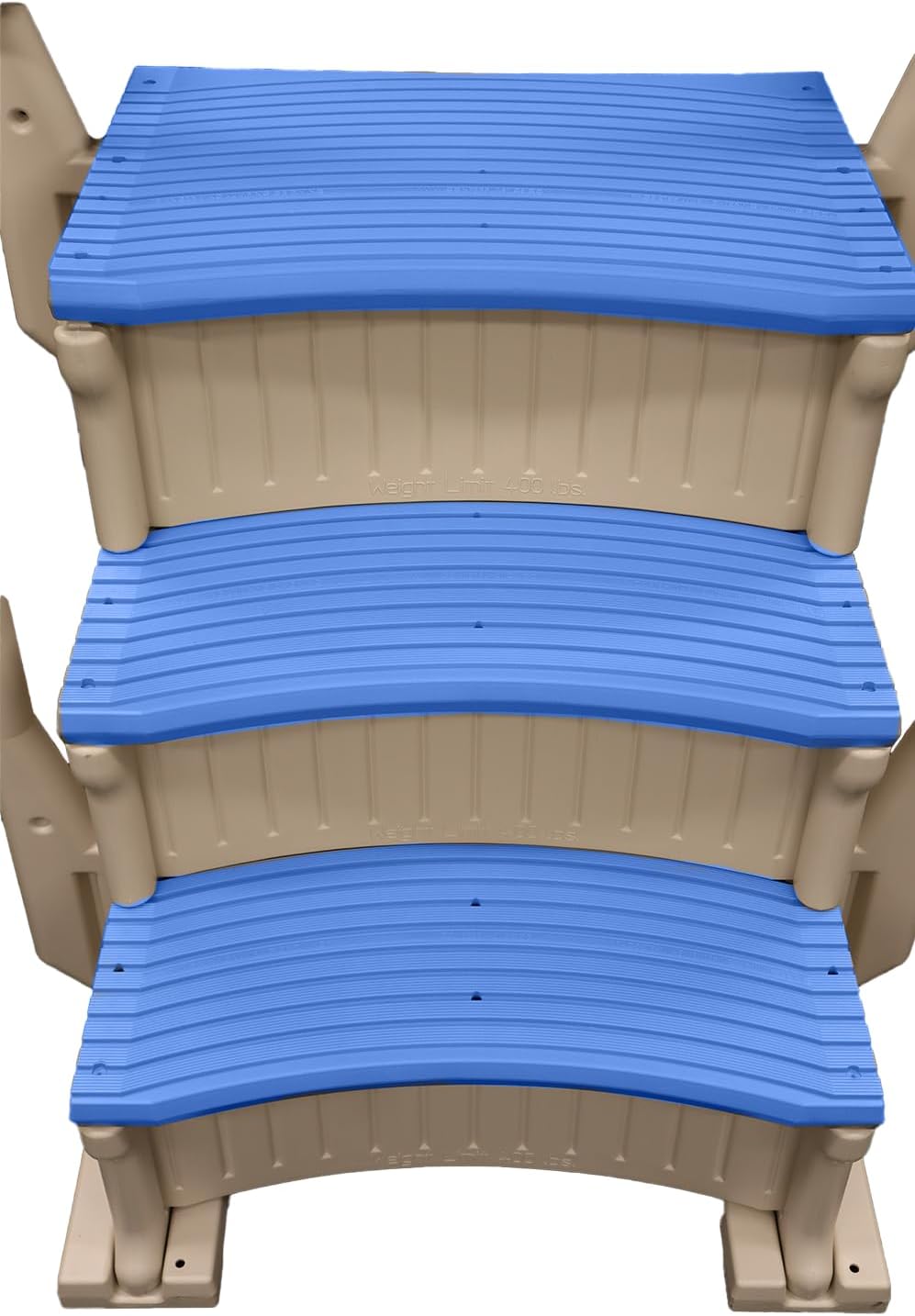 Confer Plastics Curved Drop-in Inground Pool Step 3 Tread Stair Entry System w/ 2 Handrails & Adjustable Mounting Brackets - Base Step, Blue Treads