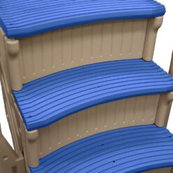 Confer Plastics Curved Drop-in Inground Pool Step 3 Tread Stair Entry System w/ 2 Handrails & Adjustable Mounting Brackets - Base Step, Blue Treads