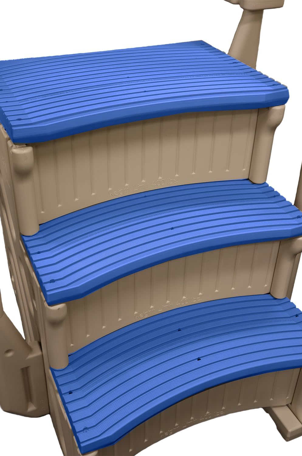 Confer Plastics Curved Drop-in Inground Pool Step 3 Tread Stair Entry System w/ 2 Handrails & Adjustable Mounting Brackets - Base Step, Blue Treads