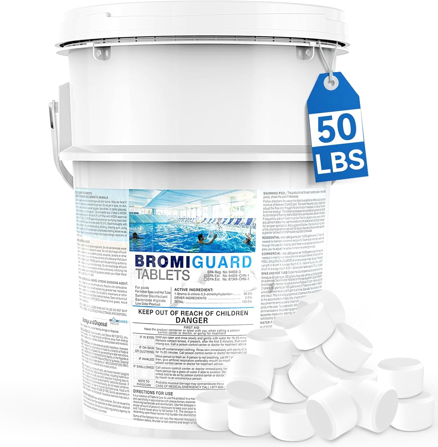 Bromine Tablets for SPA Hot Tub 1lb 50LB Tabs Brominating Tablets Booster Eliminates Bacteria Algae Soft Water Feel No Chlorine Odor Chemical Sanitizer (50 LB)