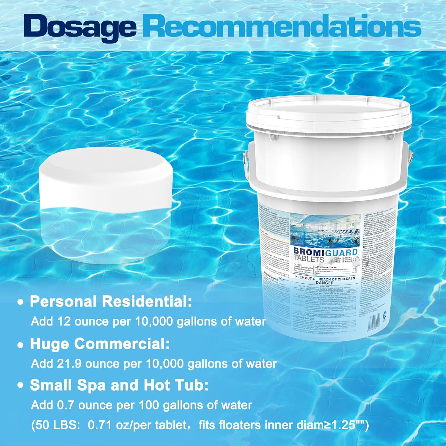 Bromine Tablets for SPA Hot Tub 1lb 50LB Tabs Brominating Tablets Booster Eliminates Bacteria Algae Soft Water Feel No Chlorine Odor Chemical Sanitizer (50 LB)