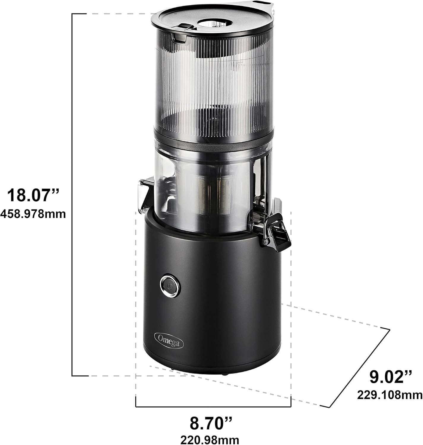 Omega Juicer Easy Clean Slow Masticating Cold Press Vegetable and Fruit Juice Extractor Effortless Series, Black