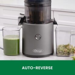 Omega Juicer Easy Clean Slow Masticating Cold Press Vegetable and Fruit Juice Extractor Effortless Series, Gray