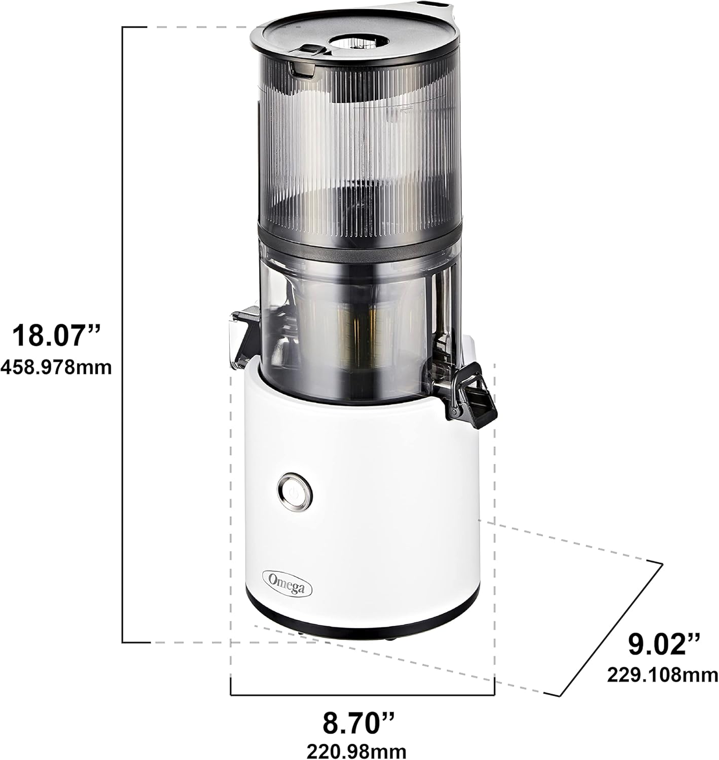 Omega Juicer Easy Clean Slow Masticating Cold Press Vegetable and Fruit Juice Extractor Effortless Series, White