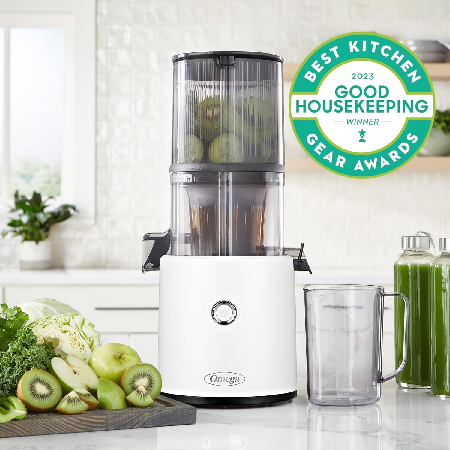 Omega Juicer Easy Clean Slow Masticating Cold Press Vegetable and Fruit Juice Extractor Effortless Series, White