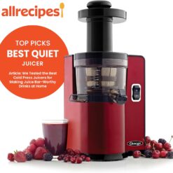 Omega Juicer Cold Press Vertical 43 RPM Slow Masticating Compact Juice Extractor, Red