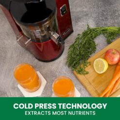 Omega Juicer Cold Press Vertical 43 RPM Slow Masticating Compact Juice Extractor, Red